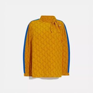 Coach Horse And Carriage Tie Neck Blouse Silk Yellow NWT  Size 8